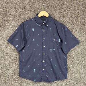Huk Teaser Shirt Mens S Blue Big Shrimpin' AOP Short Sleeve Fishing Performance‎